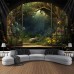 Window View Forest Hanging Tapestry Wall Art Large Tapestry Mural Decor Photograph Backdrop Blanket Curtain Home Bedroom Living Room Decoration