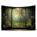 Window View Forest Hanging Tapestry Wall Art Large Tapestry Mural Decor Photograph Backdrop Blanket Curtain Home Bedroom Living Room Decoration