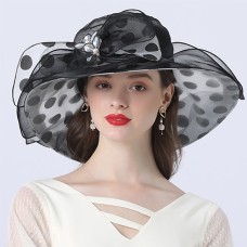 Hats Headwear Tulle Organza Bucket Hat Straw Hat Sun Hat Wedding Outdoor Melbourne Cup Fashion Vintage Style With Bowknot Flower Headpiece Headwear