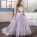 Kids Little Girls' Dress Lace Floral Princess Party Formal Evening Wedding Pageant Embroidery Bow White Purple Red Tulle Maxi Sleeveless Elegant Vintage Ball Gown Dresses Fit 4-13 Years