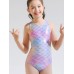 Kids Girls' One Piece Swimwear Outdoor Print Active Print Bathing Suits 3-13 Years Spring Purple