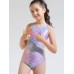 Kids Girls' One Piece Swimwear Outdoor Print Active Print Bathing Suits 3-13 Years Spring Purple