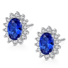 Women's Clear Blue Synthetic Diamond Stud Earrings Fine Jewelry Retro Precious Stylish Simple S925 Sterling Silver Earrings Jewelry Royal Blue For Party Engagement 1 Pair