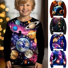 Boys 3D Graphic Galaxy Space T shirt Tee Long Sleeve 3D Print Summer Spring Fall Sports Fashion Streetwear Polyester Kids 3-12 Years Outdoor Casual Daily Regular Fit