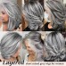 Layered Gray Wigs for White Women Short Silver Mixed Grey Wigs with Dark Roots Synthetic Hair Layered Bob Wigs Natural Looking