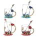 1pc Glass Cup Rose Enamel Crystal Tea Cup, Coffee Mug, Tumbler Butterfly Rose Painted Flower Water Cups, Clear Glass With Spoon Set