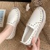 Women's Sneakers Glitter Crystal Sequined Jeweled Platform Sneakers Outdoor Indoor Solid Color Rivet Beading Platform Flat Heel Round Toe Punk Minimalism Leather PU Loafer Black White