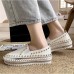 Women's Sneakers Glitter Crystal Sequined Jeweled Platform Sneakers Outdoor Indoor Solid Color Rivet Beading Platform Flat Heel Round Toe Punk Minimalism Leather PU Loafer Black White