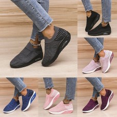 Women's Sneakers Slip-Ons Plus Size Comfort Shoes Outdoor Daily Solid Color Summer Wedge Heel Round Toe Sporty Casual Running Tissage Volant Loafer Black Pink Blue