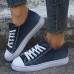 Women's Sneakers Plus Size Canvas Shoes Outdoor Daily Walking Solid Color Flat Heel Round Toe Classic Casual Walking Canvas Lace-up Dark Blue