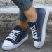 Women's Sneakers Plus Size Canvas Shoes Outdoor Daily Walking Solid Color Flat Heel Round Toe Classic Casual Walking Canvas Lace-up Dark Blue