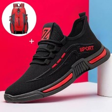 Men's Sneakers Flyknit Shoes Running Walking Sporty Casual Outdoor Daily Mesh Breathable Comfortable Slip Resistant Lace-up White Red and Backpack