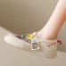 Women's Sneakers Platform Sneakers Daily Cartoon Color Block Flat Heel Round Toe Casual Canvas Loafer Black Yellow Beige