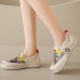 Women's Sneakers Platform Sneakers Daily Cartoon Color Block Flat Heel Round Toe Casual Canvas Loafer Black Yellow Beige