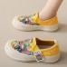 Women's Sneakers Platform Sneakers Daily Cartoon Color Block Flat Heel Round Toe Casual Canvas Loafer Black Yellow Beige