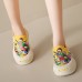 Women's Sneakers Platform Sneakers Daily Cartoon Color Block Flat Heel Round Toe Casual Canvas Loafer Black Yellow Beige