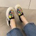 Women's Sneakers Platform Sneakers Daily Cartoon Color Block Flat Heel Round Toe Casual Canvas Loafer Black Yellow Beige