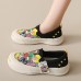 Women's Sneakers Platform Sneakers Daily Cartoon Color Block Flat Heel Round Toe Casual Canvas Loafer Black Yellow Beige