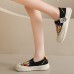 Women's Sneakers Platform Sneakers Daily Cartoon Color Block Flat Heel Round Toe Casual Canvas Loafer Black Yellow Beige