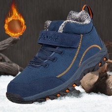 Men's Women Boots Snow Boots Winter Boots Fleece lined Hiking Walking Vintage Casual Outdoor Daily Leather Warm Height Increasing Comfortable Lace-up Black Blue Fall Winter