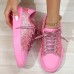 Women's Sneakers Flats Pink Shoes Plus Size Fantasy Shoes Party Daily Solid Color Lace-up Flat Heel Round Toe Fashion Casual PU Silver Black Pink