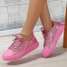 Women's Sneakers Flats Pink Shoes Plus Size Fantasy Shoes Party Daily Solid Color Lace-up Flat Heel Round Toe Fashion Casual PU Silver Black Pink