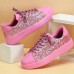 Women's Sneakers Flats Pink Shoes Plus Size Fantasy Shoes Party Daily Solid Color Lace-up Flat Heel Round Toe Fashion Casual PU Silver Black Pink