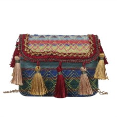 Women's Crossbody Bag Straw Daily Tassel Large Capacity Folk Blue Orange Green