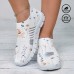 Women's Floral Graphic Print Breathable Soft Lightweight Slip-on Flying Woven Sneakers