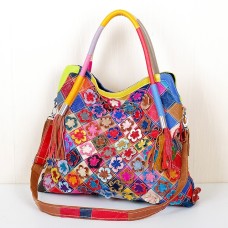 Women's Crossbody Bag Shoulder Bag Hobo Bag Cowhide Daily Holiday Tassel Zipper Color Block Flower Rainbow