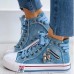 Women's Sneakers Plus Size Platform Sneakers Lace Up Boots Outdoor Daily Walking Solid Color Summer Flat Heel Round Toe Casual Comfort Minimalism Canvas Denim Lace-up Light Blue Navy Blue