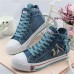 Women's Sneakers Plus Size Platform Sneakers Lace Up Boots Outdoor Daily Walking Solid Color Summer Flat Heel Round Toe Casual Comfort Minimalism Canvas Denim Lace-up Light Blue Navy Blue