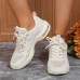 Women's Sneakers Plus Size Outdoor Solid Color Summer Flat Heel Round Toe Fashion Sporty Casual Walking Tissage Volant Lace-up Khaki