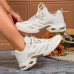 Women's Sneakers Plus Size Outdoor Solid Color Summer Flat Heel Round Toe Fashion Sporty Casual Walking Tissage Volant Lace-up Khaki