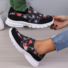 Women's Sneakers Slip-Ons Print Shoes Xmas Shoes Plus Size Christmas Daily Color Block Flat Heel Round Toe Casual Comfort Faux Leather Loafer Black White Navy Blue