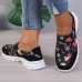 Women's Sneakers Slip-Ons Print Shoes Xmas Shoes Plus Size Christmas Daily Color Block Flat Heel Round Toe Casual Comfort Faux Leather Loafer Black White Navy Blue