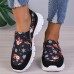 Women's Sneakers Slip-Ons Print Shoes Xmas Shoes Plus Size Christmas Daily Color Block Flat Heel Round Toe Casual Comfort Faux Leather Loafer Black White Navy Blue