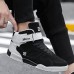 Men's Sneakers High Top Sneakers Sporty Casual Outdoor Daily PU Tissage Volant Breathable Comfortable Slip Resistant Magic Tape Black and White Black White Color Block Spring Fall