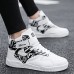 Men's Sneakers High Top Sneakers Sporty Casual Outdoor Daily PU Tissage Volant Breathable Comfortable Slip Resistant Magic Tape Black and White Black White Color Block Spring Fall