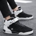 Men's Sneakers High Top Sneakers Sporty Casual Outdoor Daily PU Tissage Volant Breathable Comfortable Slip Resistant Magic Tape Black and White Black White Color Block Spring Fall