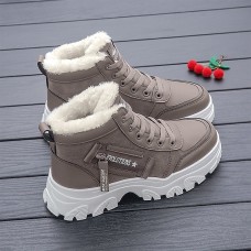 Women's Sneakers Boots Snow Boots Dad Shoes Daily Solid Color Fleece Lined Booties Ankle Boots Winter Embroidery Flat Heel Round Toe Casual Minimalism Running Walking PU Lace-up Black Brown Gray