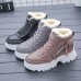 Women's Sneakers Boots Snow Boots Dad Shoes Daily Solid Color Fleece Lined Booties Ankle Boots Winter Embroidery Flat Heel Round Toe Casual Minimalism Running Walking PU Lace-up Black Brown Gray