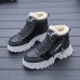 Women's Sneakers Boots Snow Boots Dad Shoes Daily Solid Color Fleece Lined Booties Ankle Boots Winter Embroidery Flat Heel Round Toe Casual Minimalism Running Walking PU Lace-up Black Brown Gray