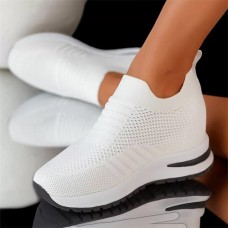 Women Breathable Mesh Fabric Height Increasing Slip On Sneakers