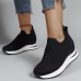 Women Breathable Mesh Fabric Height Increasing Slip On Sneakers