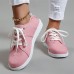 Women's Sneakers Canvas Shoes Plus Size Canvas Shoes Outdoor Solid Color Summer Flat Heel Round Toe Fashion Casual Walking Canvas Lace-up White Pink Light Green