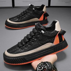 Men's Sneakers Platform Sneakers Walking Casual Outdoor Daily Microfiber Breathable Elastic Band Black Orange Coffee Color Block Spring Fall