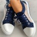 Women's Sneakers Plus Size Canvas Shoes Outdoor Daily Solid Color Solid Colored Hollow-out Summer Buckle Flat Heel Round Toe Fashion Classic Casual Walking PU Leather Canvas Mesh Light Blue Navy Blue