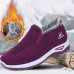 Women's Sneakers Slip-Ons Comfort Shoes Outdoor Solid Color Fleece Lined Summer Flat Heel Round Toe Fashion Sporty Plush Walking Tissage Volant Elastic Band Wine Purple