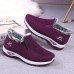 Women's Sneakers Slip-Ons Comfort Shoes Outdoor Solid Color Fleece Lined Summer Flat Heel Round Toe Fashion Sporty Plush Walking Tissage Volant Elastic Band Wine Purple